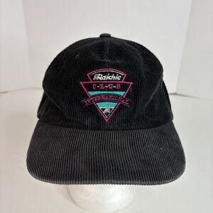 Vintage Raichle Corduroy Snapback Hat, Black, Yupoong, International Club
